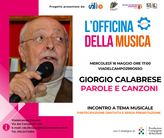 L'officina della musica presenta giorgio calabrese – parole e canzoni , incontro gratuito in viadelcampo29rosso